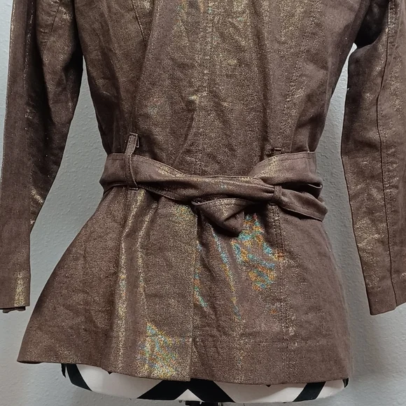 NWT Cache Mob Wife Sz S Metallic Gold Button Front Belted Linen Blend Jacketed. - Picture 9 of 16